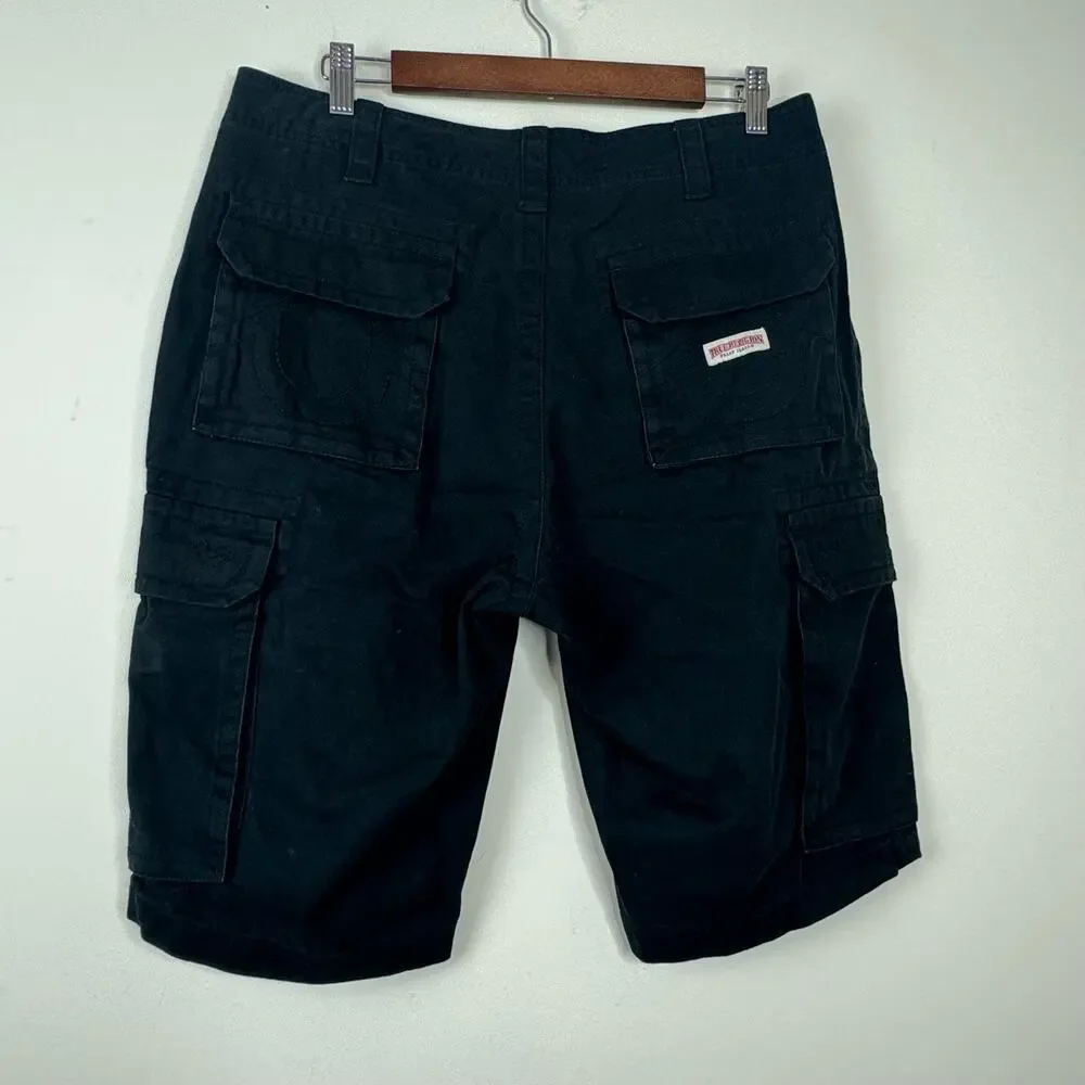 True Religion Jet Black Cargo Shorts NWT Size 31